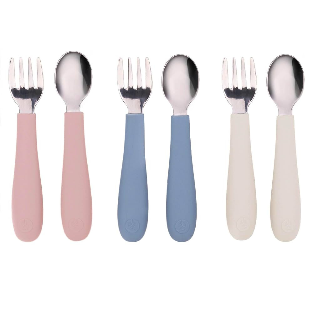 WeeSprout Toddler Utensils, 3 Forks & 3 Spoons, 18/8 Stainless Steel & Food Grade Silicone, Thick... | Amazon (US)