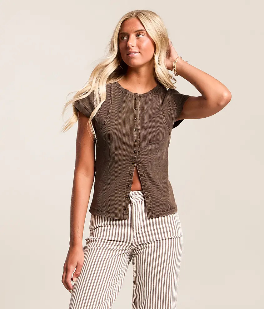 Pieced Raw Edge Washed Top | Buckle