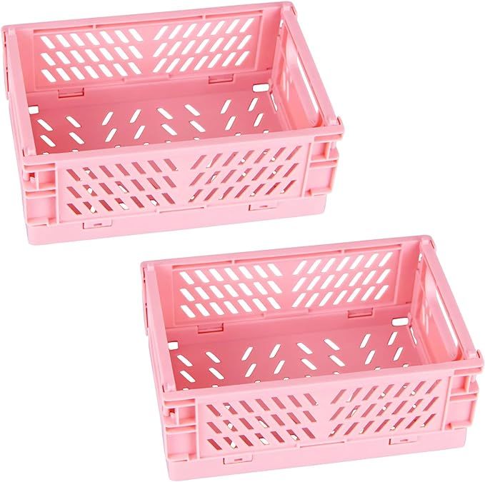 2-Pack Mini Foldable Plastic Baskets for Organizing and Storage, Collapsible Storage Crate for Ho... | Amazon (US)