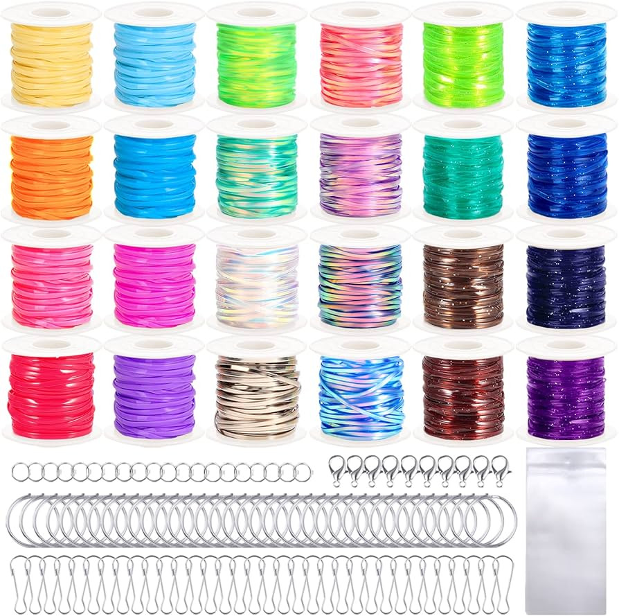 Karsspor Glitter/Laser/Normal Lanyard String for Crafts, 24 Rolls Gimp String, Plastic Lacing Str... | Amazon (US)