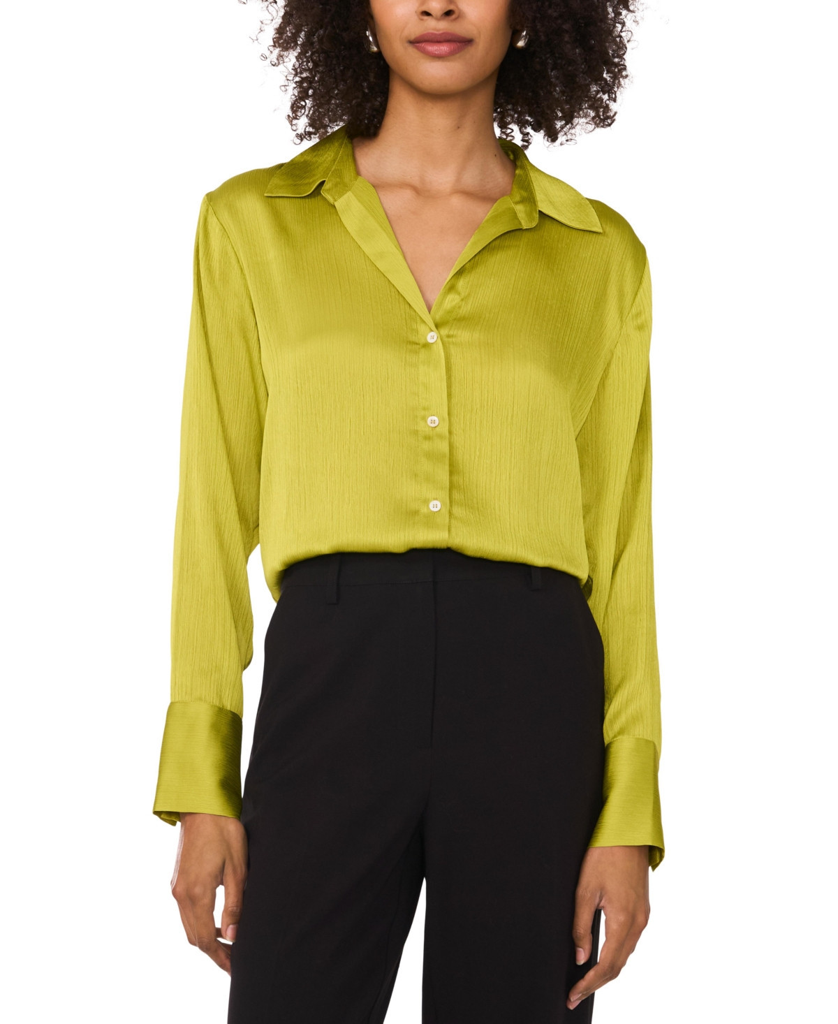 Vince Camuto Women's Split-Neck Button Long-Sleeve Blouse - Green Oasis | Macy's