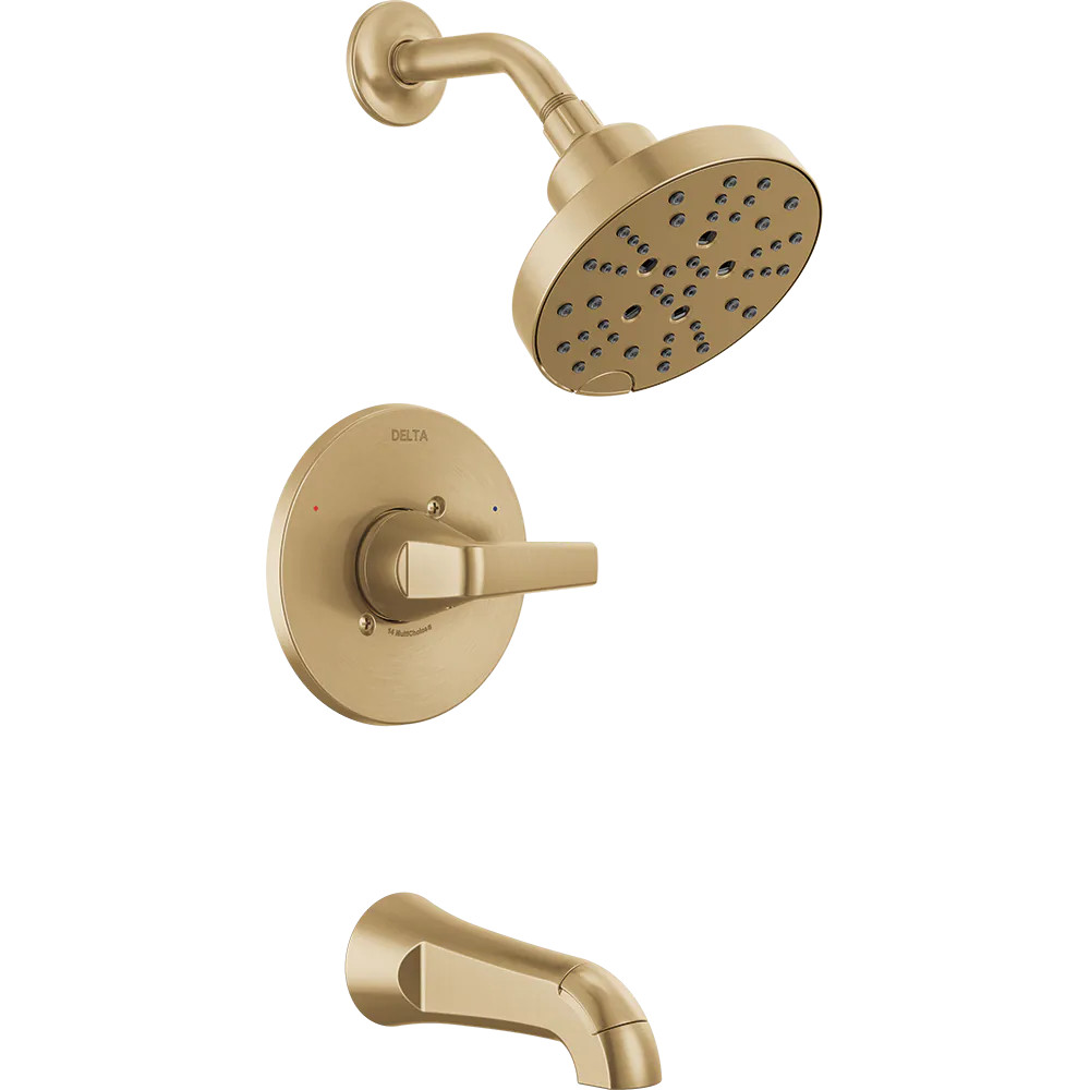 Delta Sparrow Champagne Bronze 1-handle Multi-function Round Bathtub and Shower Faucet Rubber | 144832-CZ | Lowe's