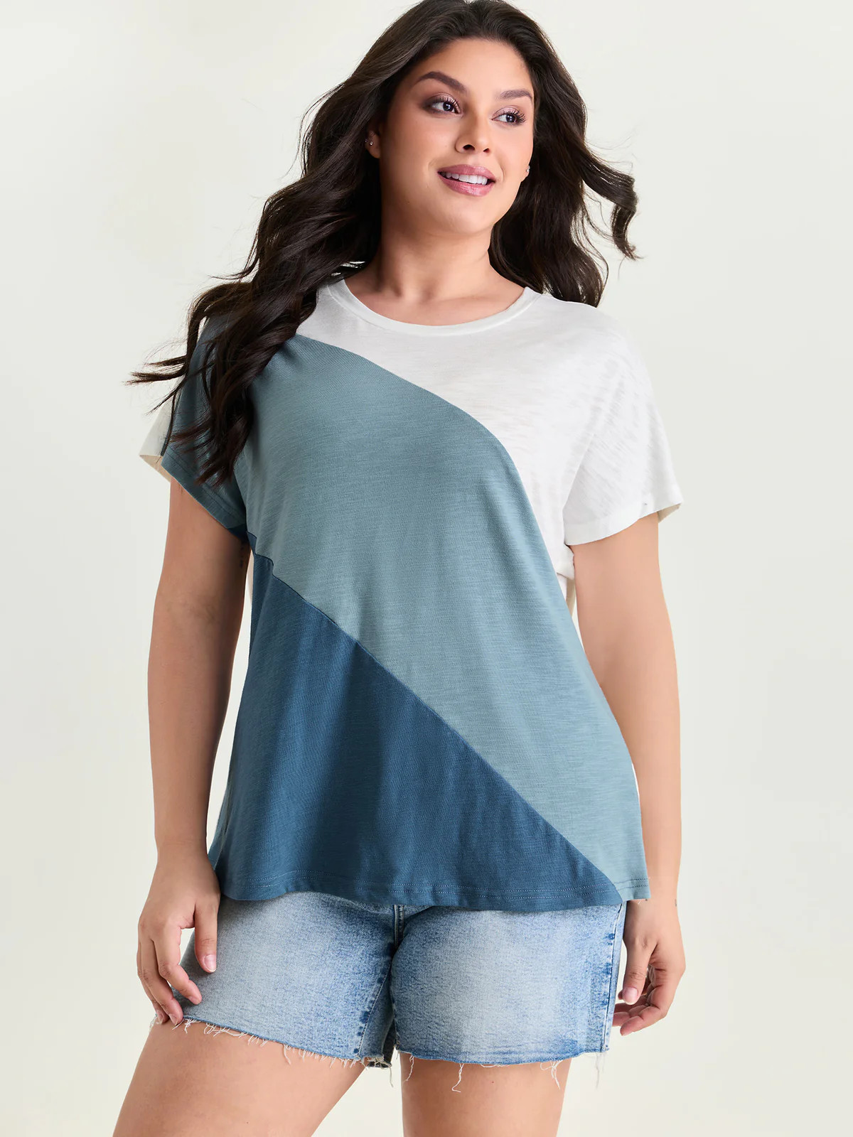 Colorblock Textured Round Neck T-Shirt | Bloomchic