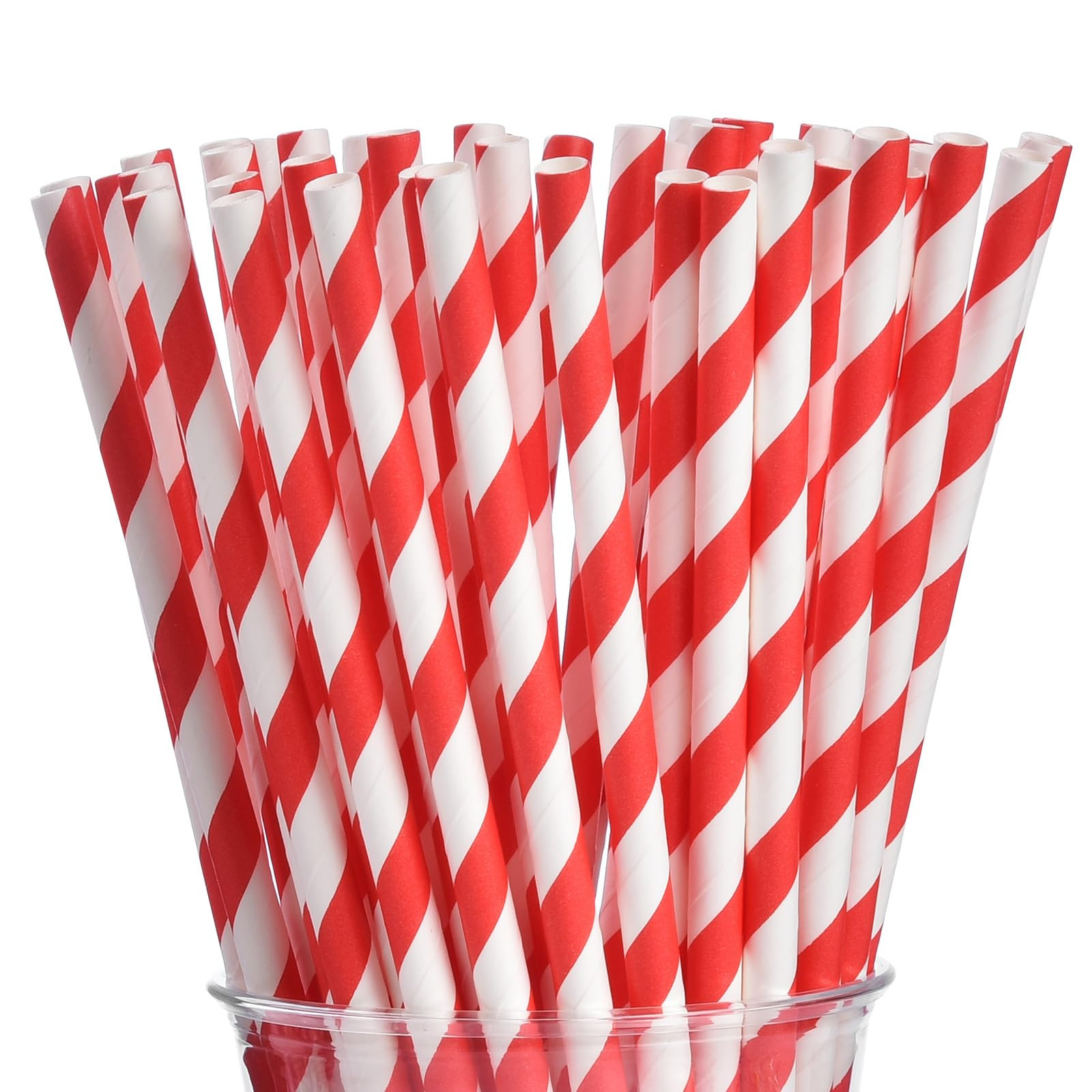 ALINK 100 Red Straws, Biodegradable Red and White Striped Paper Straws for Party, Events, Crafts,... | Amazon (US)