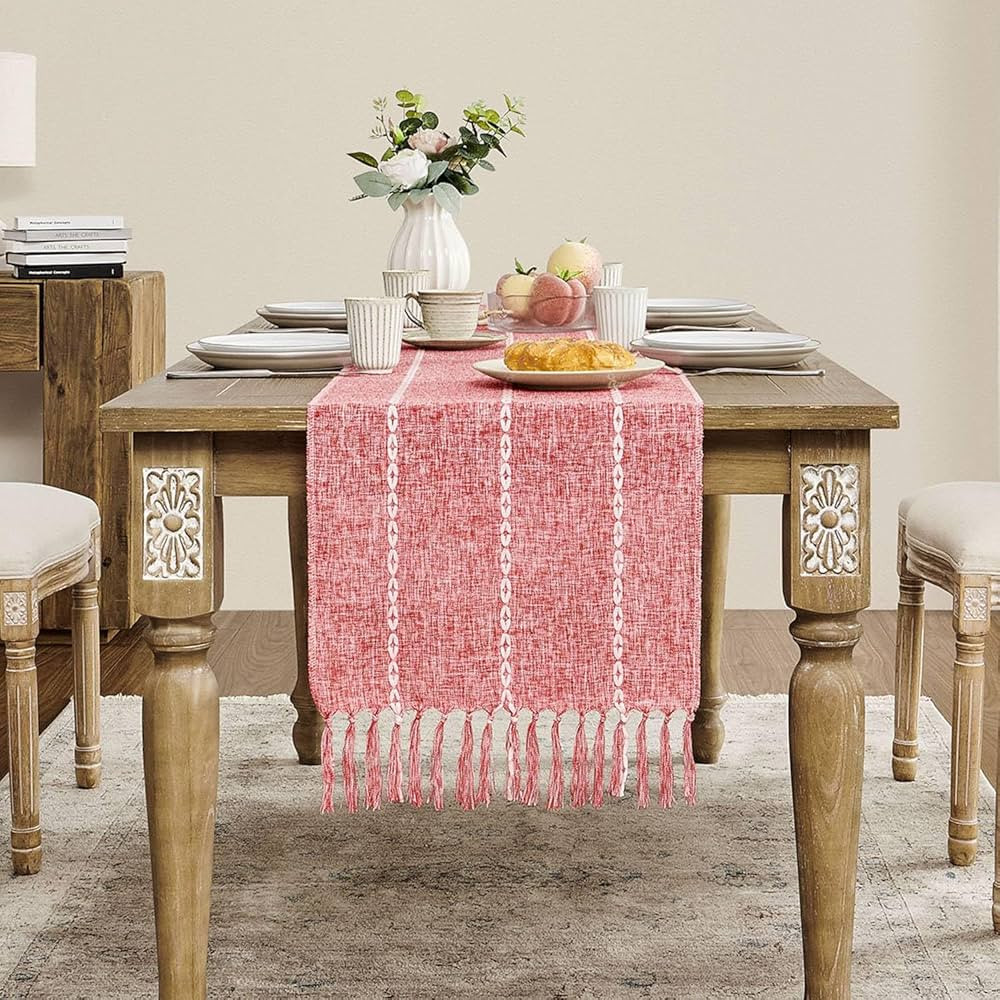 Farmhouse Table Runner, Rustic Table Runners 72 Inches Long, Linen Boho Table Runner, Braided Str... | Amazon (US)