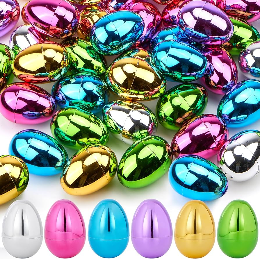 JOYIN 3.15" Metallic Easter Eggs, Shinny Plastic Eggs Colorful Bulks for Easter Hunt, Filling Tre... | Amazon (US)