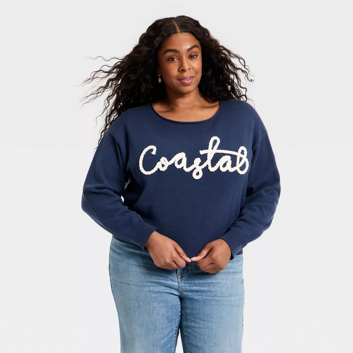 Women's Cozy Wide Crewneck Love Pullover Sweater - Universal Thread™ Navy Blue XXL | Target