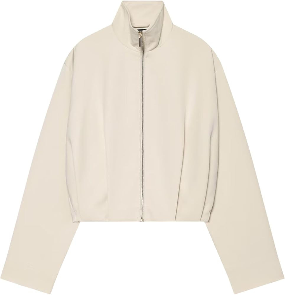 Xunger Women\u2019s Cropped Bomber Jacket Stand Collar Zip Up Casual Coat | Amazon (US)