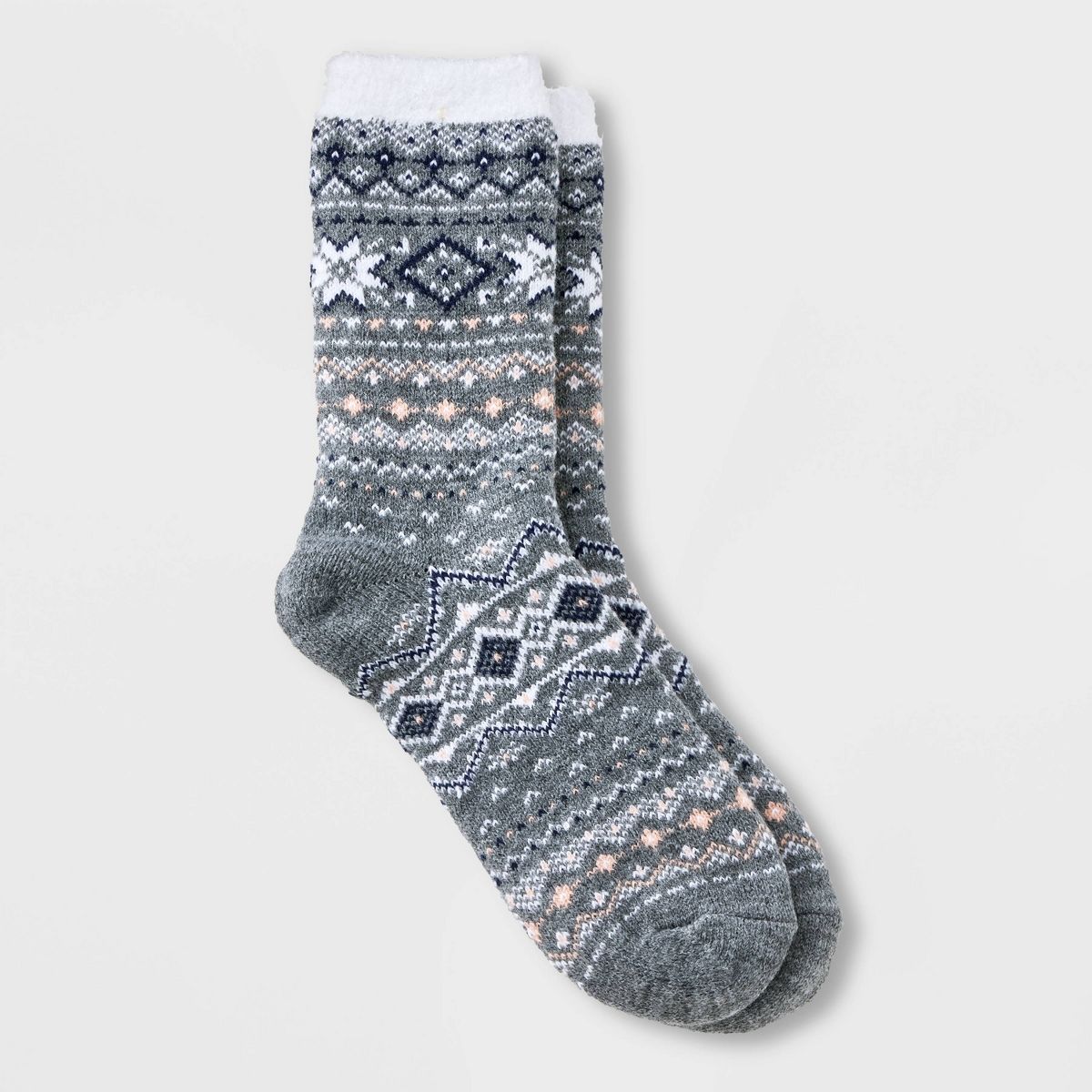 Women's Fair Isle Double Lined Cozy Crew Socks - A New Day™ Heather Gray 4-10 | Target