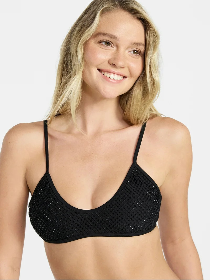 No Boundaries Faux Rhinestone Bralette Bikini Top, Women’s XXS-XXL | Walmart (US)