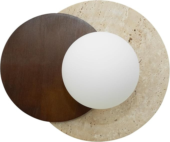 Lámpara de pared de mármol para montar en la pared, lámpara de piedra con madera maciza y pant... | Amazon (US)