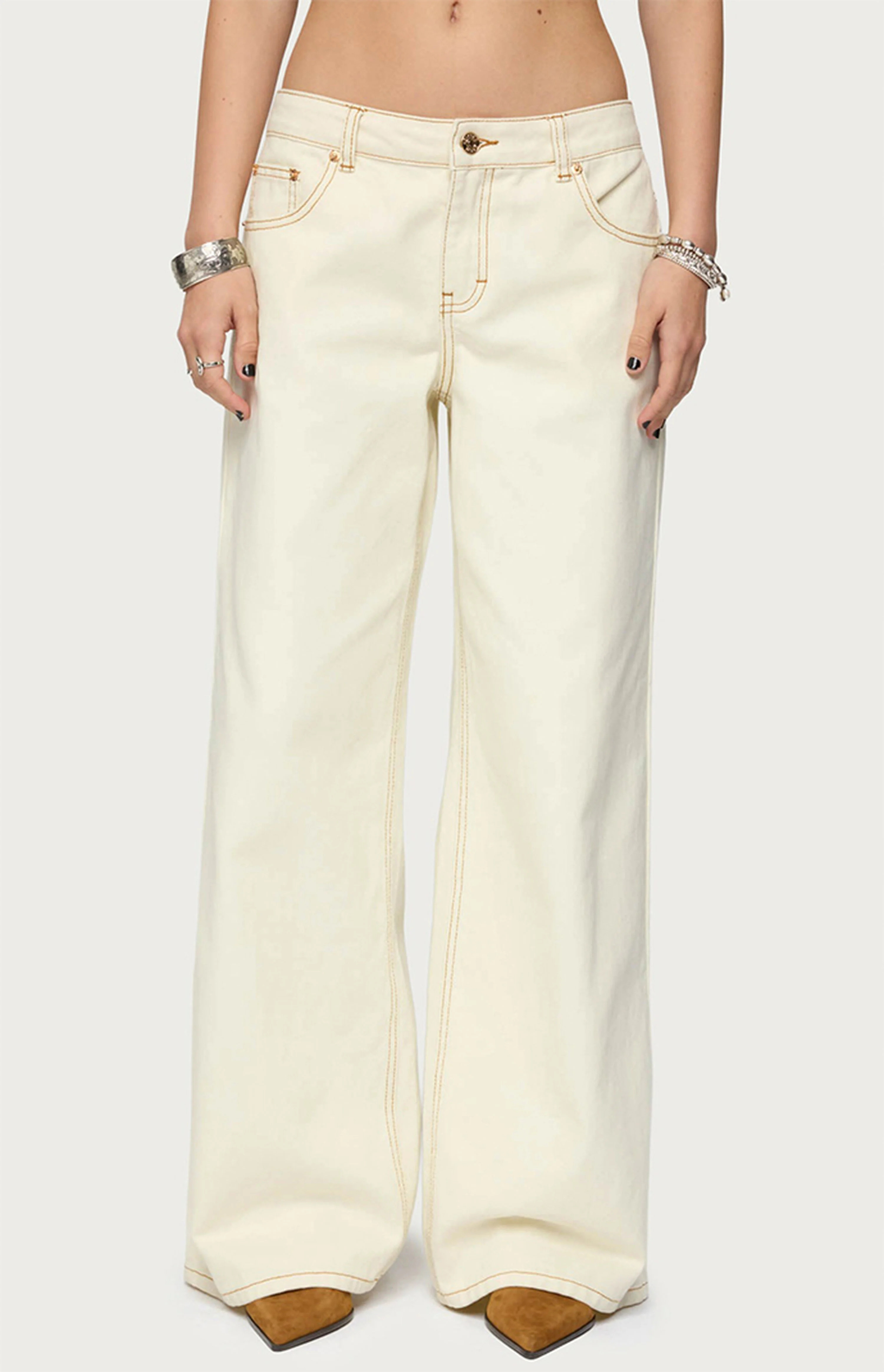 Edikted Contrast Stitch Low Rise Wide Leg Jeans | PacSun