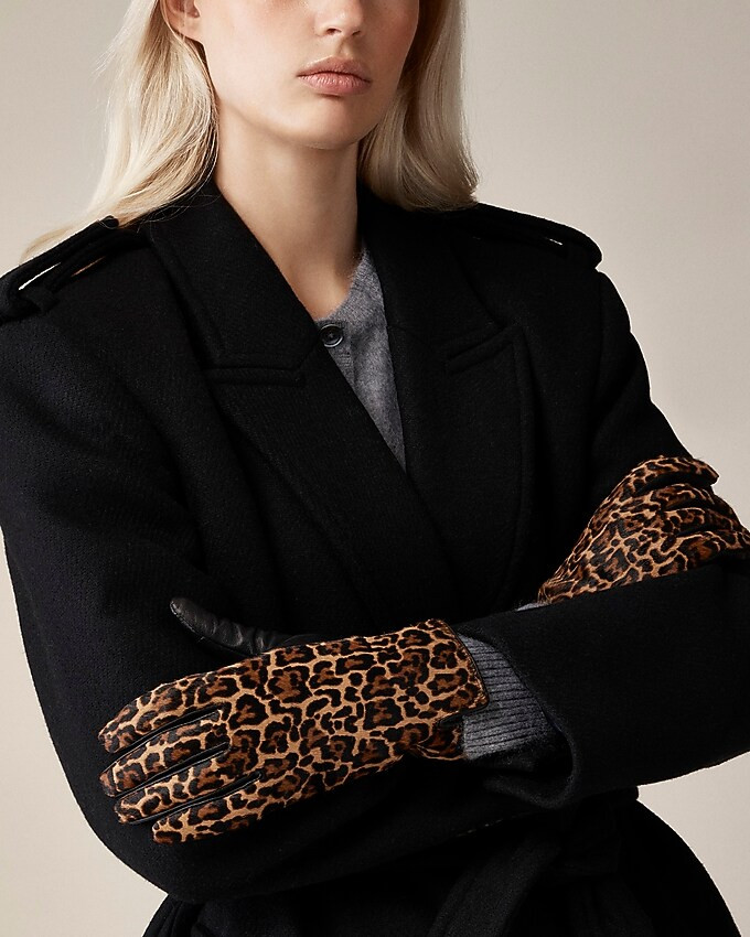 Leopard-print calf hair and leather touch-tech gloves | J. Crew US