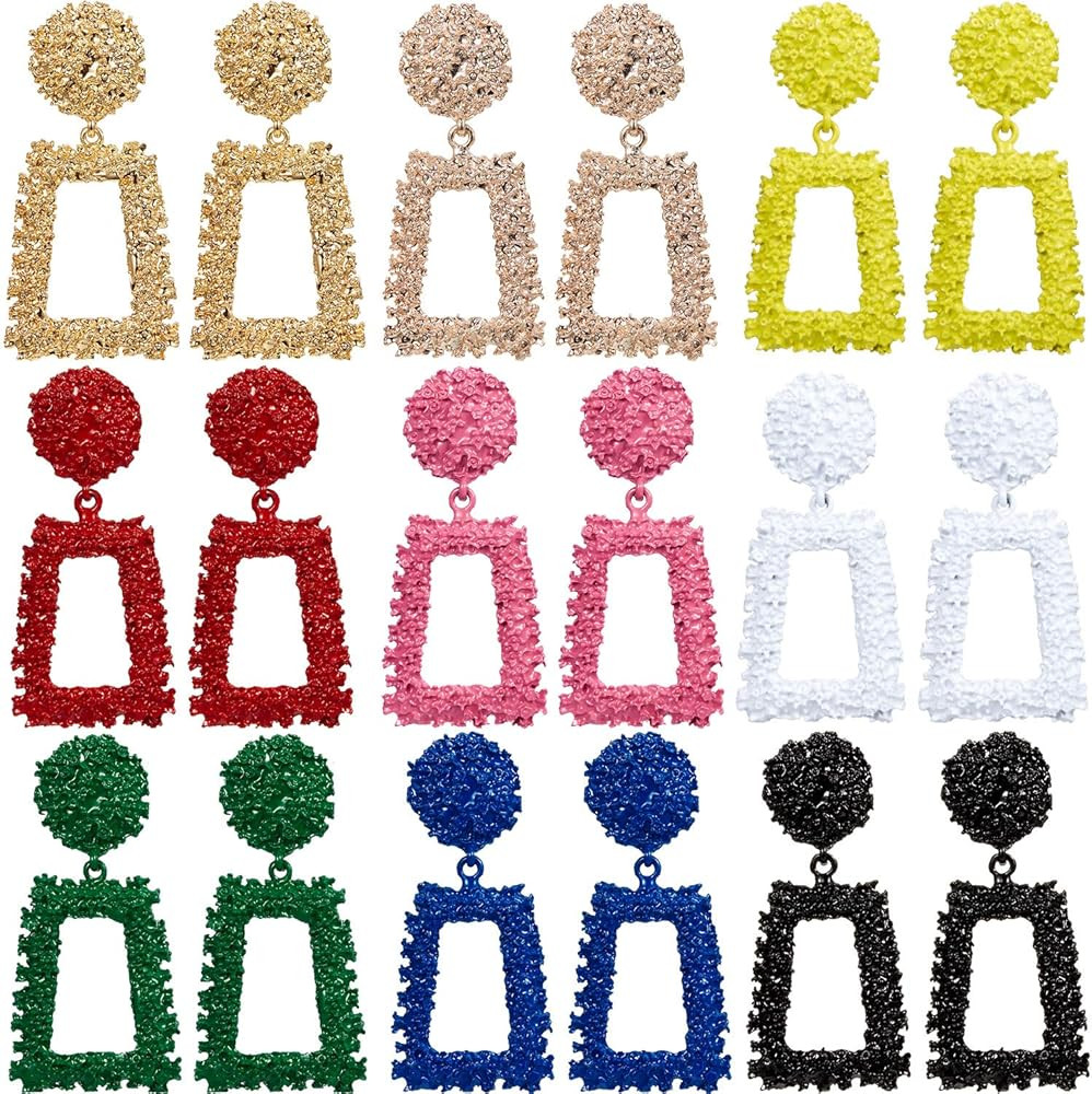 9 Pairs Statement Drop Earrings Geometric Dangle Earrings Raised Design Metal Earrings for Women ... | Amazon (US)