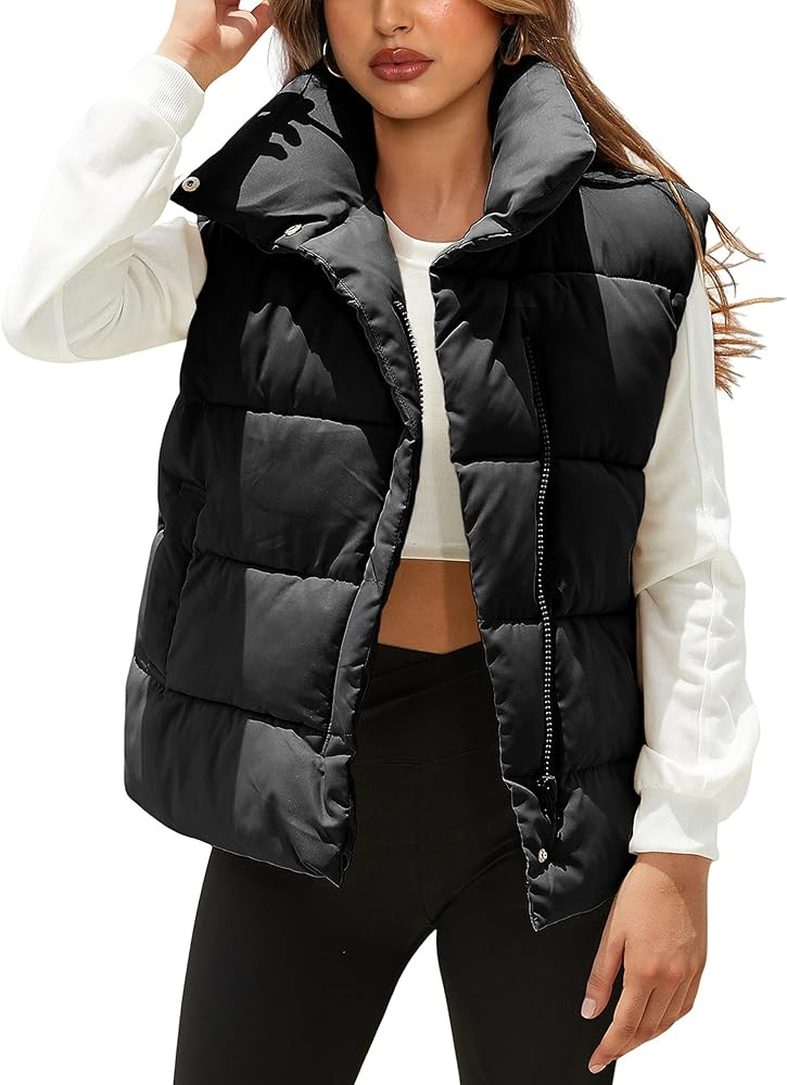 Women's Lightweight Zip Up Puffer Vest Stand Collar Sleeveless Padded Gilet with Pockets | Amazon (US)