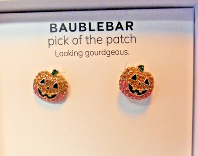 Baublebar Pick of the Patch Jack-O-Lantern Stud Earrings Orange Halloween New | eBay US