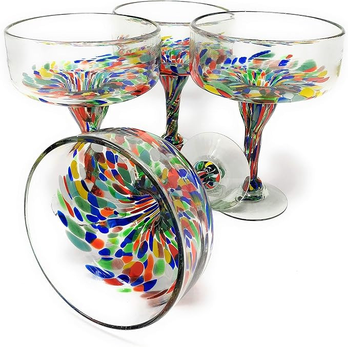 Mexican Hand Blown Glass – Set of 4 Hand Blown Margarita Glasses Confetti Carmen (16 oz) | Amazon (US)