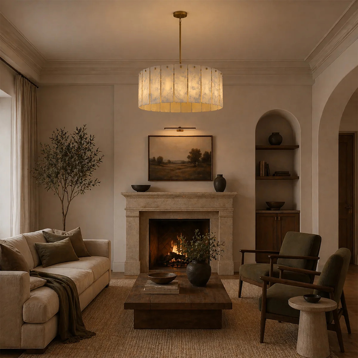 36" Modern Gold Alabaster Chandelier Round Pendant Light For Dining Room | Wayfair North America