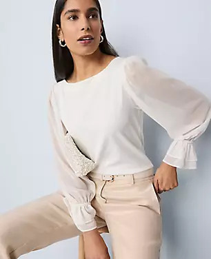 Mixed Media Pleated Sleeve Top | Ann Taylor