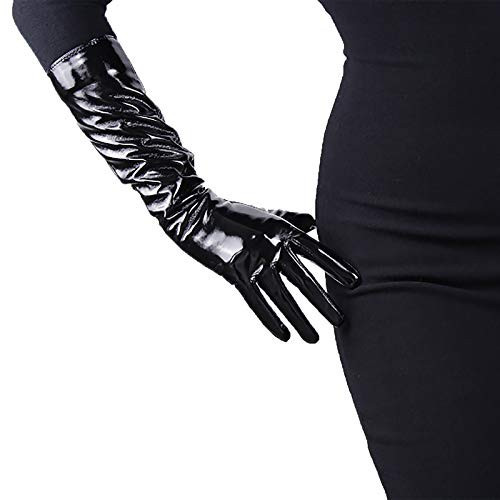 DooWay Women's Black Long Leather Gloves Faux Patent PU WET LOOK Elbow Length for Evening Dress Costumes 16 inches | Amazon (US)
