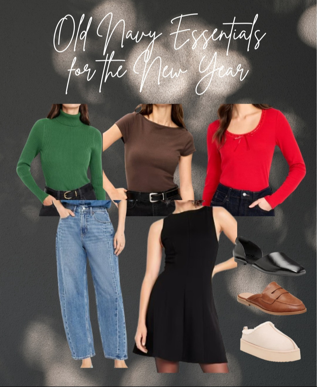Old Navy Essentials for the New Year . Barrell Jeans . Sweater . Loafers . Flats . Platform Slippers . Black Dress . Red Sweater . Old Navy 

 #LTKSeasonal #LTKFindsUnder50 #LTKFindsUnder100