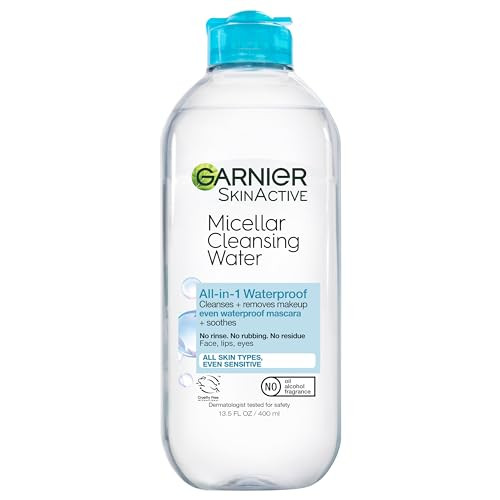 Garnier Micellar Water For Waterproof Makeup, Hydrating Facial Cleanser & Makeup Remover, Suitable for Sensitive Skin, Vegan, Cruelty Free, 13.5 Fl Oz (400mL), 1 Count | Amazon (US)