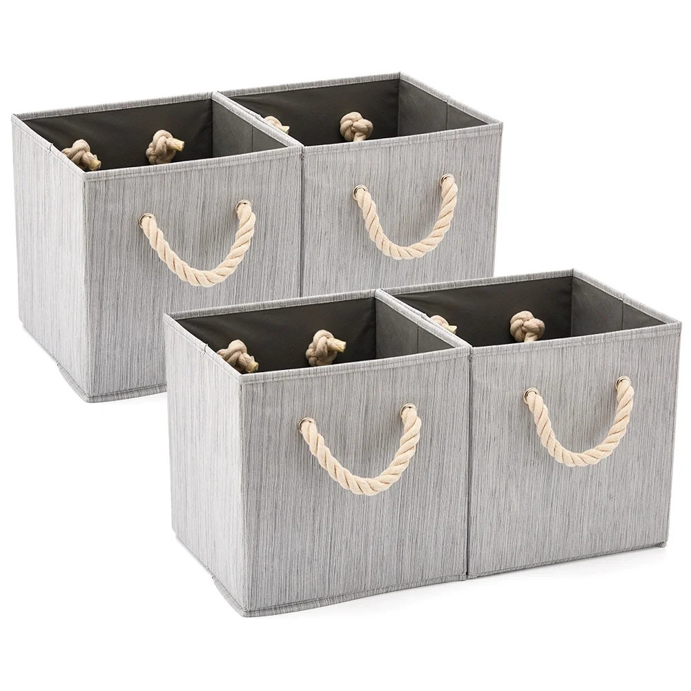 EZOWare Set of 4 Fabric Storage Bins with Cotton Rope Handle, 10.5 x 10.5 x 11 inch Foldable Orga... | Walmart (US)