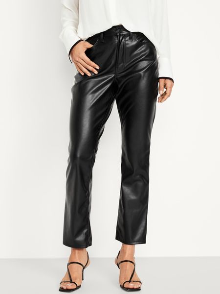 High-Waisted Faux-Leather Boot-Cut Ankle Pants | Old Navy (US)