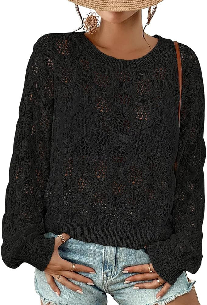 Eddoyee Womens Corchet Swimsuit Coverup Hollow Out Long Sleeve Bikini Swimwear Cover Ups Mesh Pul... | Amazon (US)