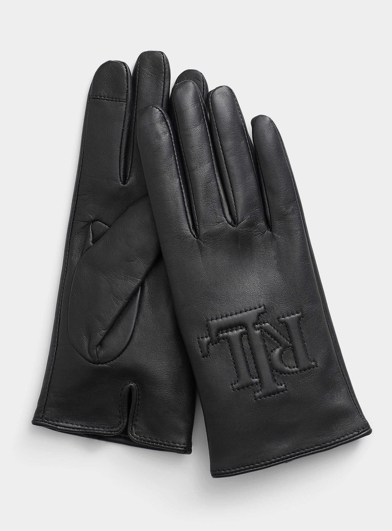 Lauren par Ralph Lauren - Embossed logo leather gloves (Women, Black, MEDIUM) | Simons