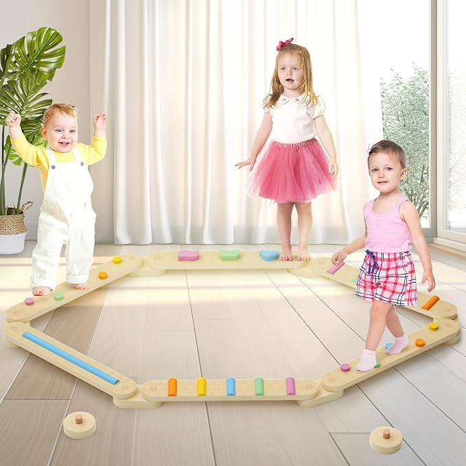 XJD 12 PCS Wooden Balance Beam, Montessori Wooden Balance Beam, Toddler Balance Boards for Kids D... | Amazon (US)