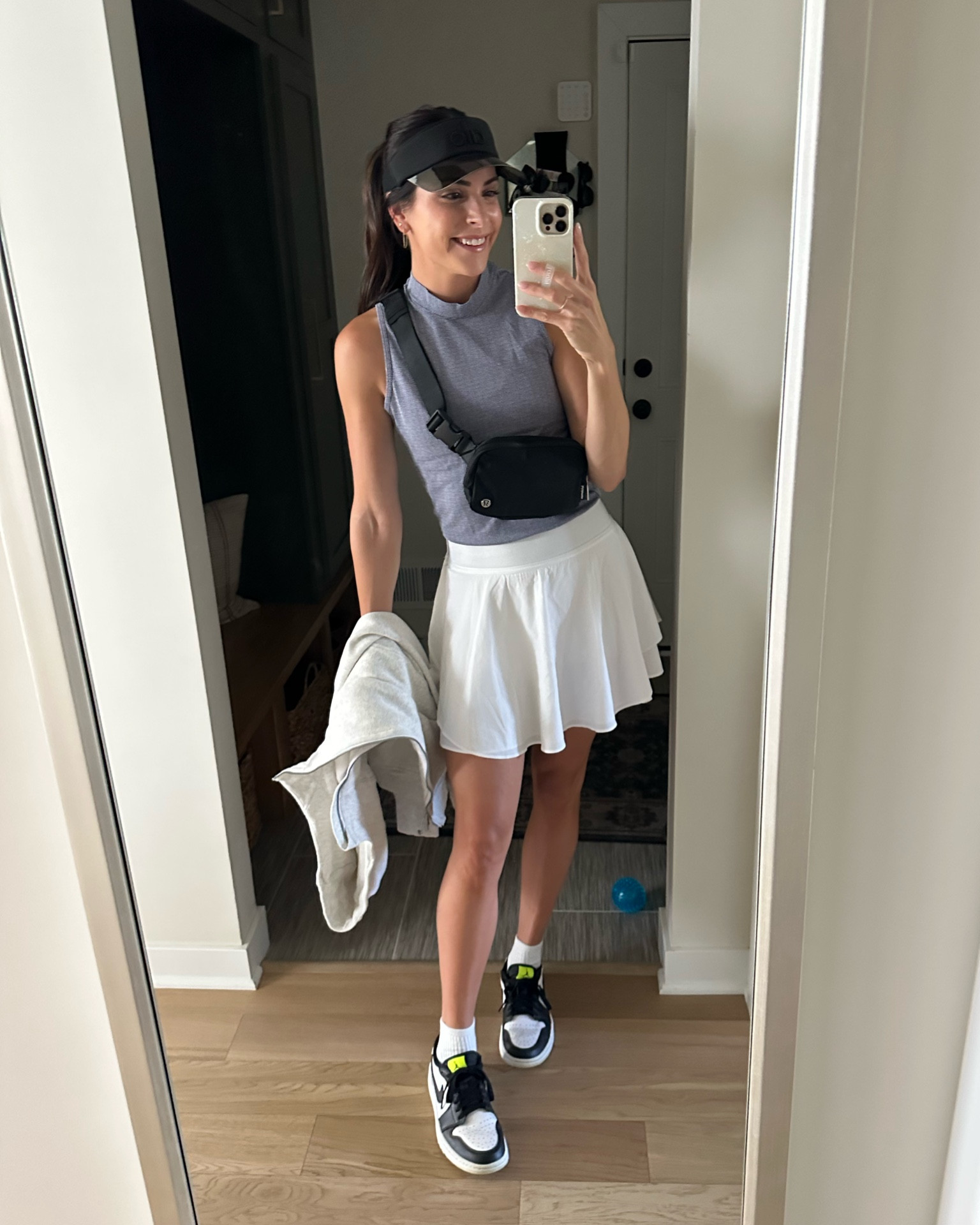 Cowl neck athletic top: size down if between, sized down to XS 
Skirt: true to lulu size 6, built in shorts 
Golf sneakers: tts 
Scuba full zip hoodie: sized up to 8

Women’s Golf outfit, Alo visor 

#LTKstyletip #LTKfitness #LTKfindsunder100