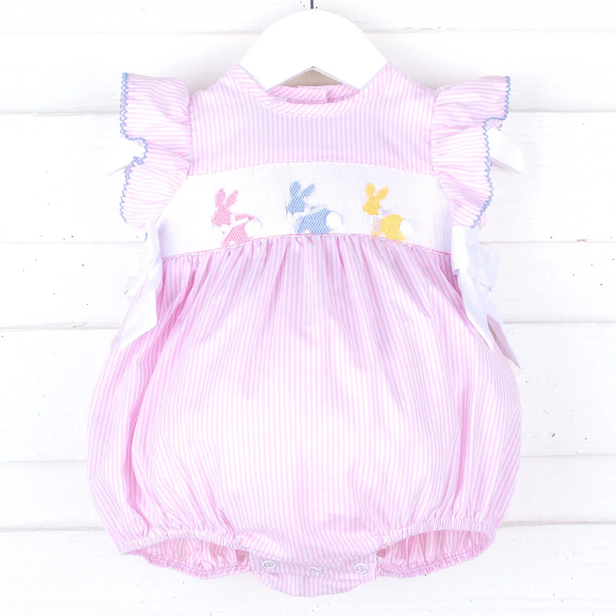 Spring Bunnies Pink Smocked Beverly Bubble | Classic Whimsy