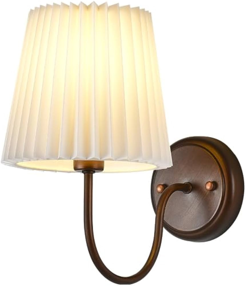 Mid Century Wall Sconce Light with Pleated Fabric Shade Gooseneck Farmhouse Vintage Wall Lighting... | Amazon (CA)
