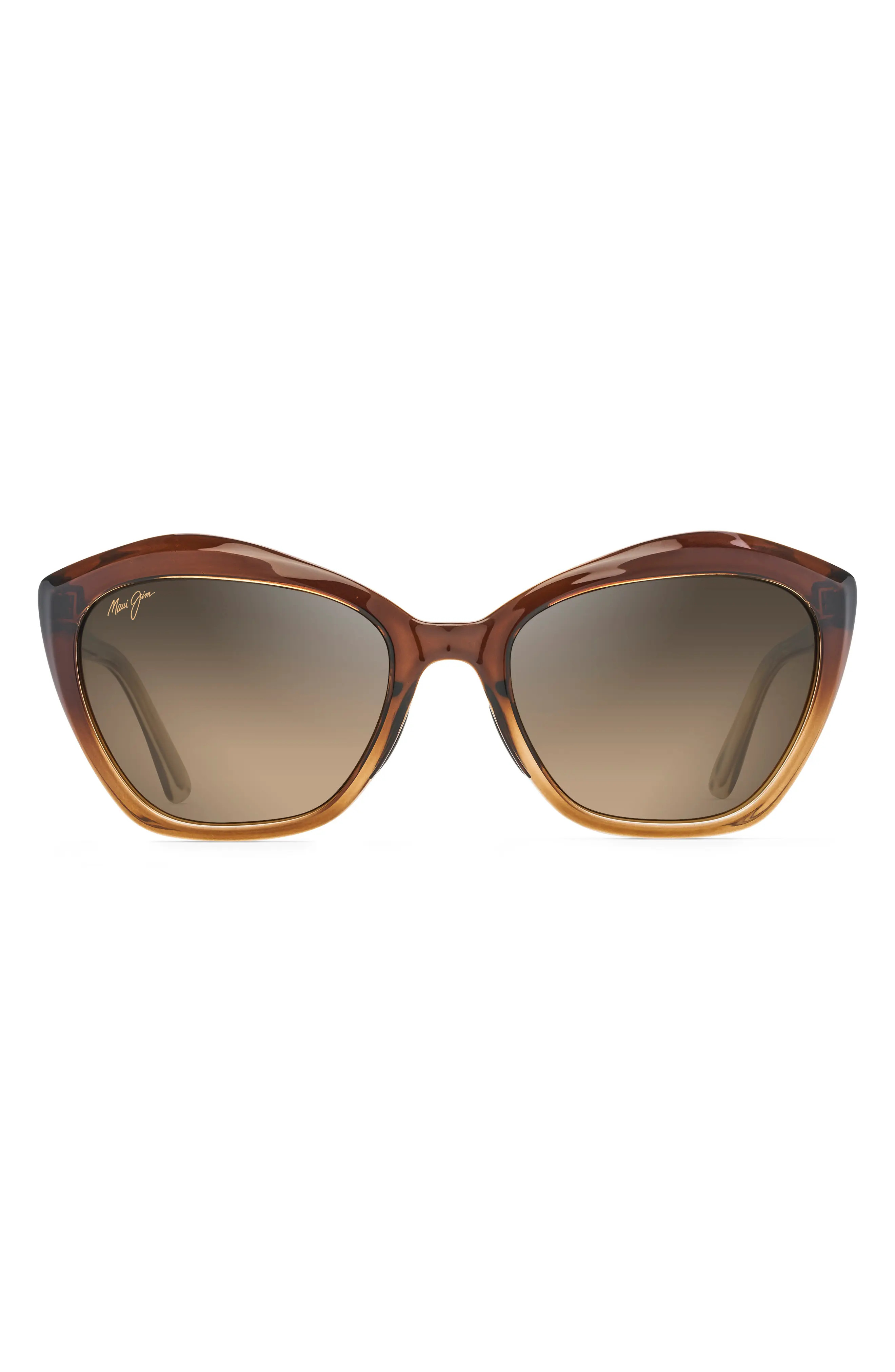 Maui Jim Lotus 56mm PolarizedPlus2(R) Cat Eye Sunglasses in Chocolate Fade/Hcl Bronze at Nordstrom | Nordstrom