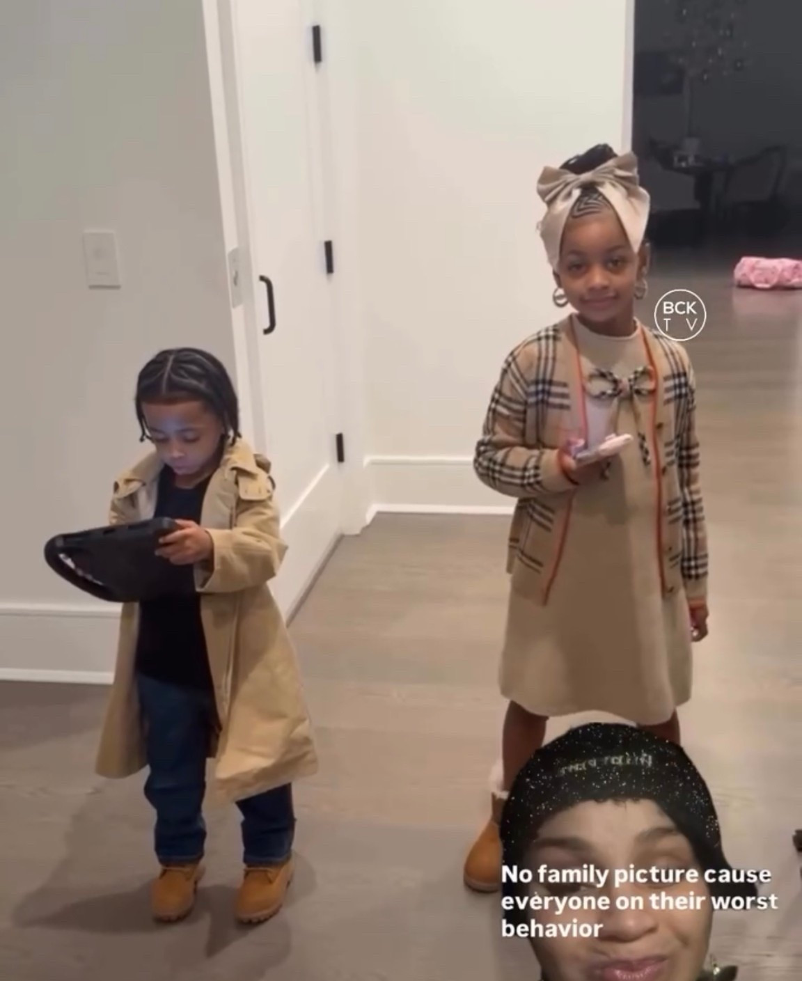 @iamcardib ‘s @fashionbombkids were adorable in @burberry for #Thanksgiving, with Blossom in a $652 #burberry London Guards Wool Cardigan, a $395 Check Cotton Dress with Bloomers and $325 @christianlouboutin Baby Girl’s Lou Babe Metallic Flats, @kulturekiari in a $535 #burberrykids Graham Vintage Check Sweater and a $610 Check Bow Wool Cashmere Dress, and Wave in a $790 #burberryboys Cotton Hooded Car Coat. So cute!! 
