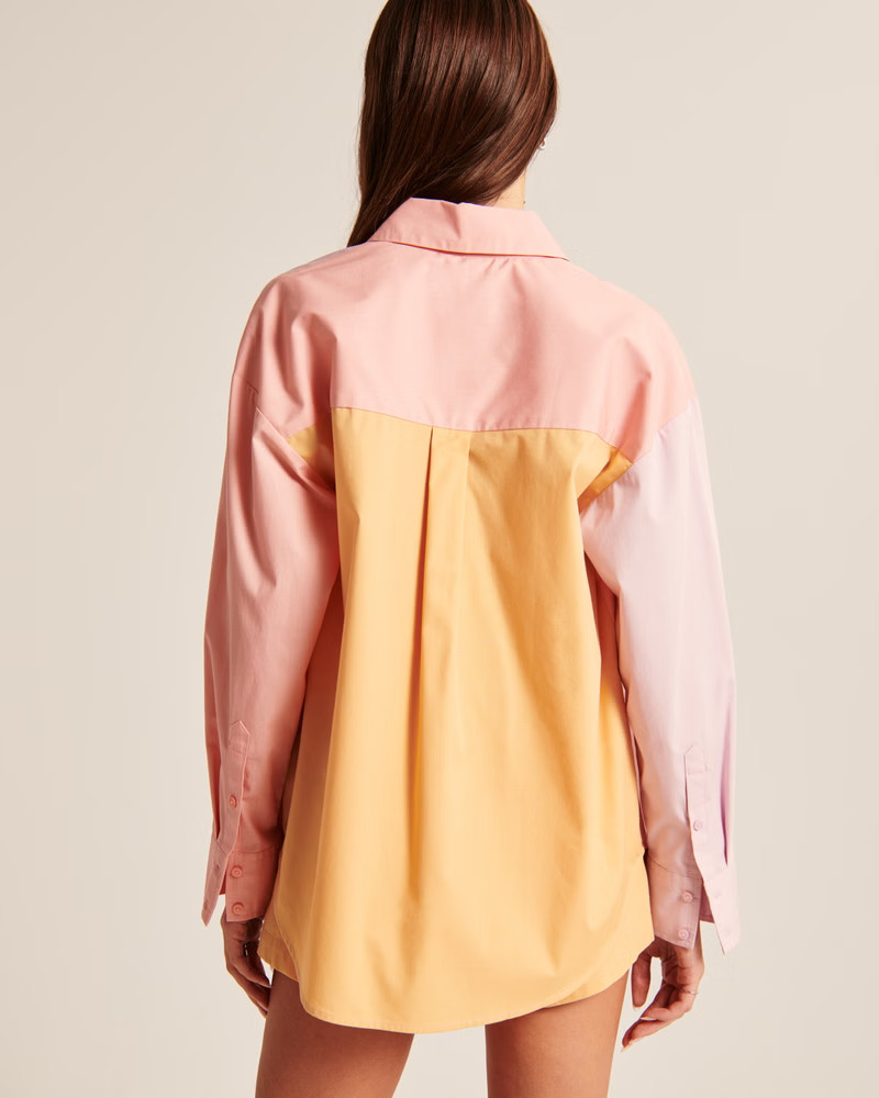 Oversized Poplin Colorblock Button-Up Shirt | Abercrombie & Fitch (US)