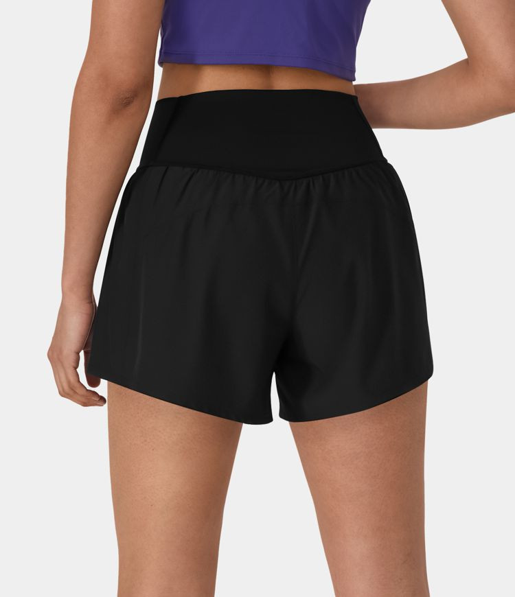 Women’s Breezeful™ High Waisted Crossover Side Pocket 2-in-1 Quick Dry Yoga Shorts 4" - Halar... | HALARA