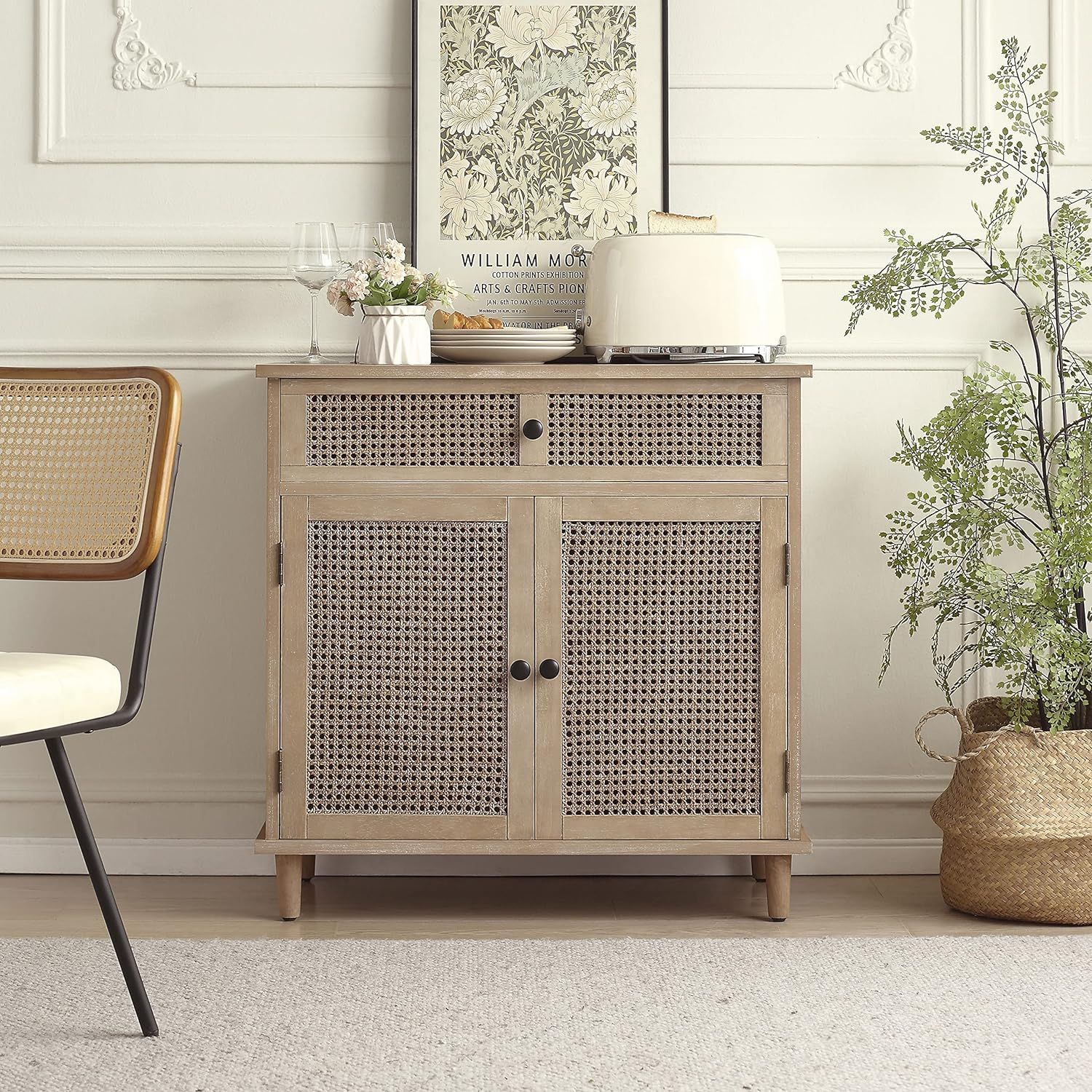 Zouron Accent Cabinet with Woven Rattan Wicker Doors, Sideboard Cabinet with 2 Drawers, Sideboard... | Amazon (US)