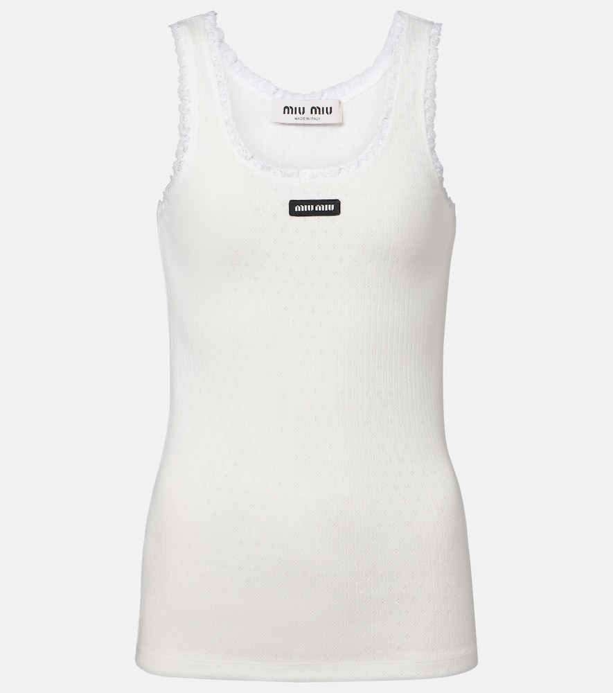 Miu Miu Lace-trimmed pointelle cotton tank top | Mytheresa (UK)