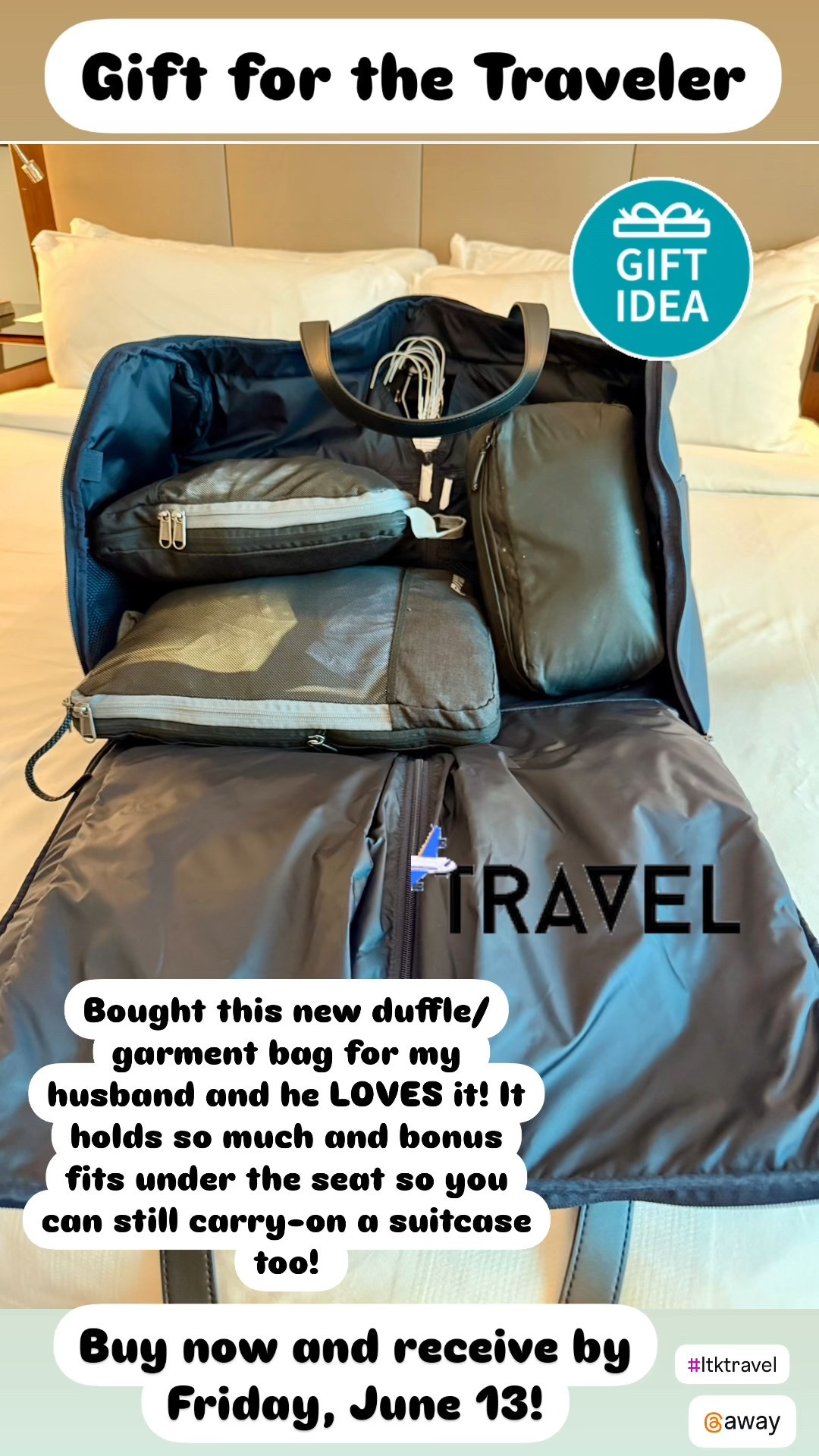 Gift for the Traveler 

Check out this new duffle garment/weekender bag!  This one holds so much! Bonus it fits in the overhead compartment too! 

Here are the details; 

 *Carry-on friendly - fits under the airline seat
*Expandable compartments
for shoes up to size 15
*Built-in garment sleeve 
*Hook to hangover a door or
closet
*Padded lap top sleeve
*Trolley sleeve for sliding onto luggage
*Multiple interior and exterior pockets for storage

#LTKItBag 

garment bag, duffle bag, weekender bag, gift idea, gift for him, gift for her, travel bag, gift for the traveler, Away bag, trolley sleeve, carry-on bag, carry-on suitcase, 




#LTKTravel #LTKGiftGuide #LTKMens