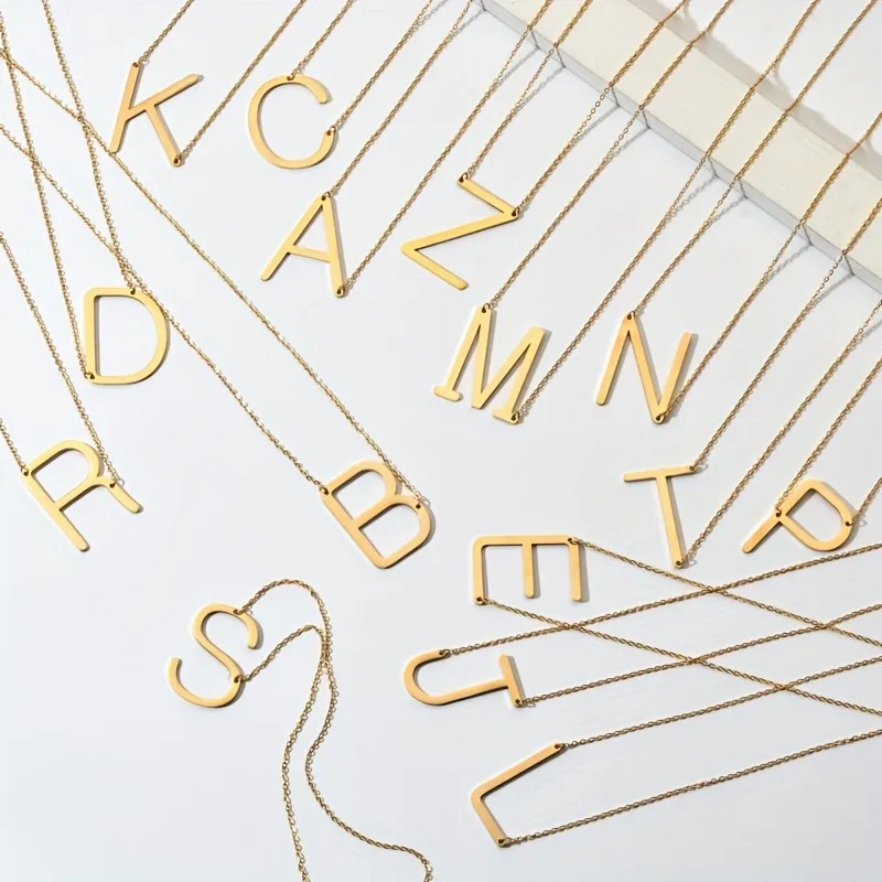 Stainless Steel 18K Gold Plated Golden Name Letter Necklace Gifts | Temu Affiliate Program