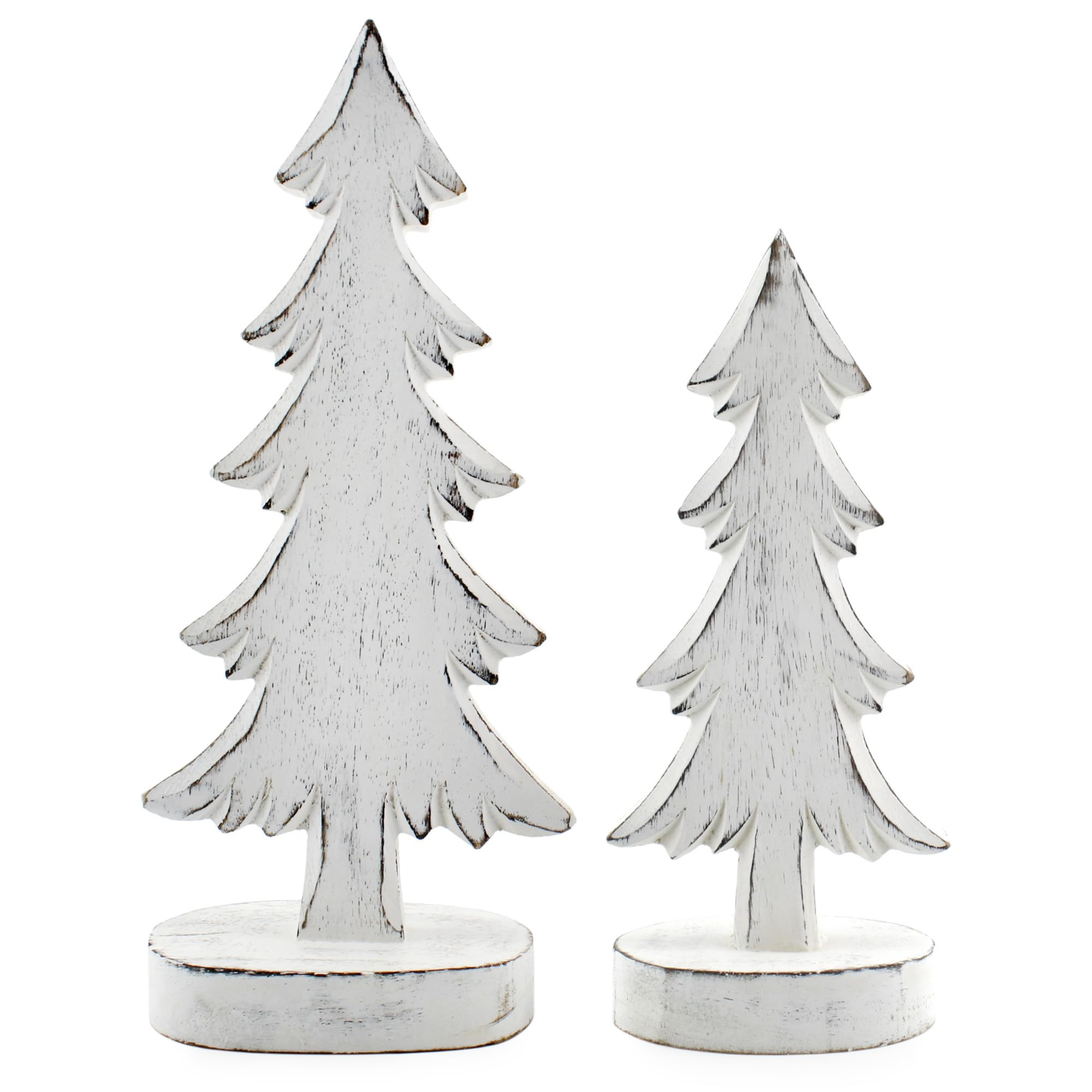 AuldHome Design Wooden Christmas Trees (Set of 2, Distressed White); Tabletop Handmade Mango Wood... | Amazon (US)