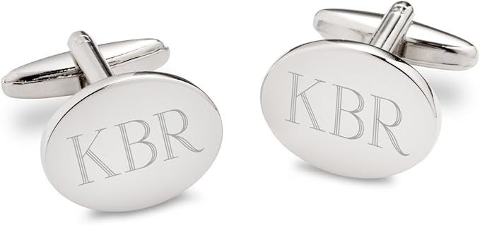 Custom Men’s Cuff Links with Engraved Initials (Silver Oval) - Personalized Wedding Cufflinks f... | Amazon (US)
