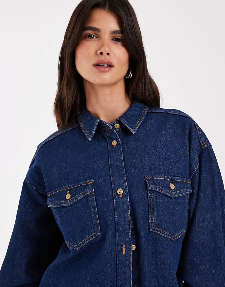\u203a ASOS DESIGN denim oversized traditional shirt in rinse | ASOS (Global)