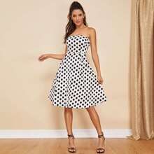 Pleated Polka Dot Tube Dress | SHEIN