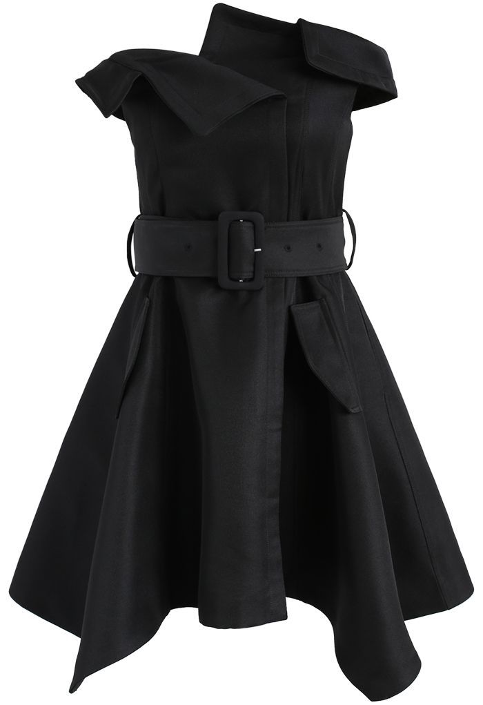 Asymmetric Beauty Off-Shoulder Dress in Black | Chicwish