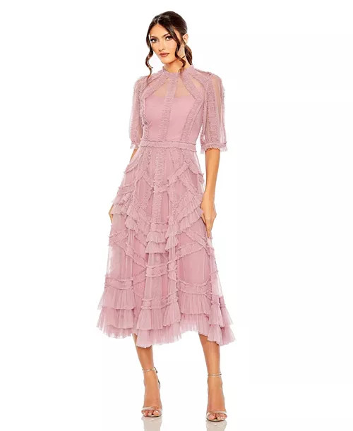 Women's High Neck Puff Sleeve Ruffle Tiered Dress | Macy's