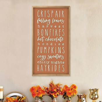 Fall Wall Art Framed, 23.6×11.8 Inchs Wooden Autumn Wall Decor Harvest Pumpkins Festive sign, De... | Amazon (US)