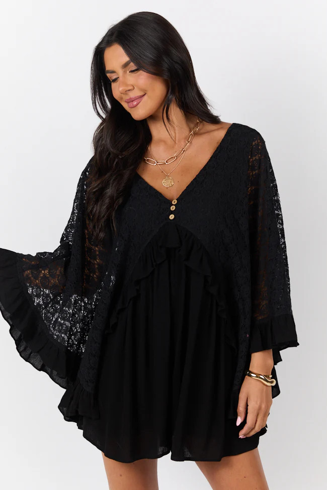 Sweet Harmony Black Lace Top Romper | Pink Lily